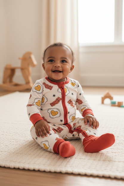 Eggs & Bacon Bamboo Zip Romper