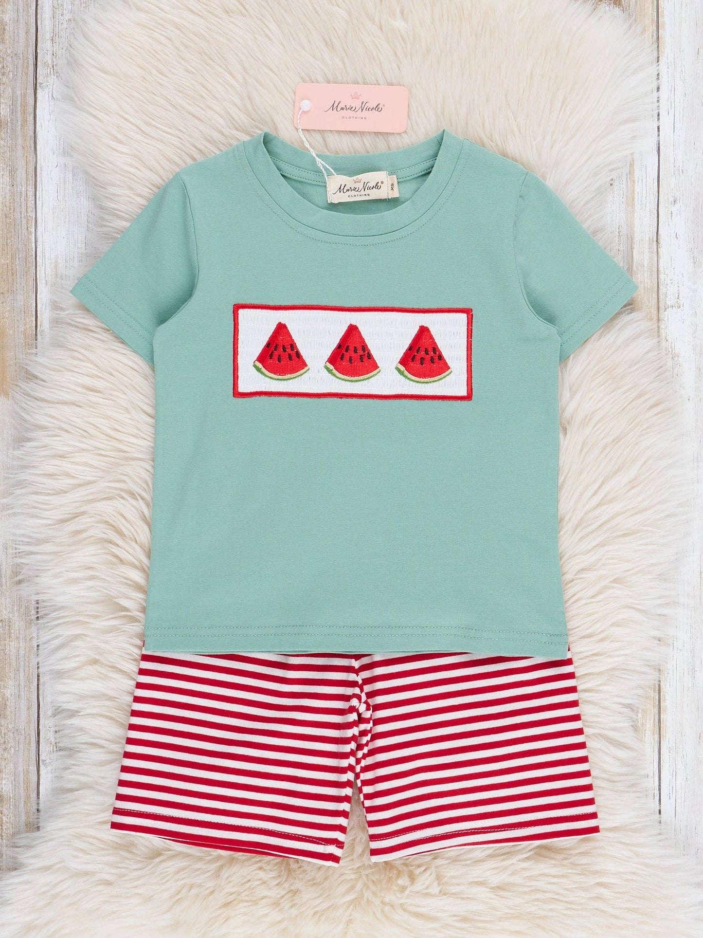 Watermelon Stripes Smocked Cotton Outfit