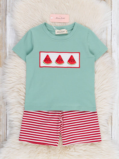 Watermelon Stripes Smocked Cotton Outfit