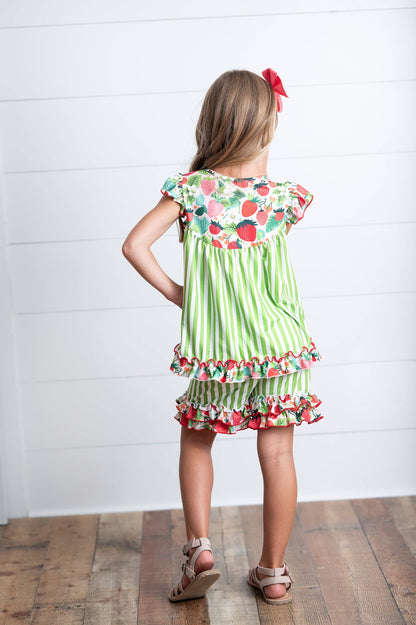 Lime Strawberry Ruffle Button Set