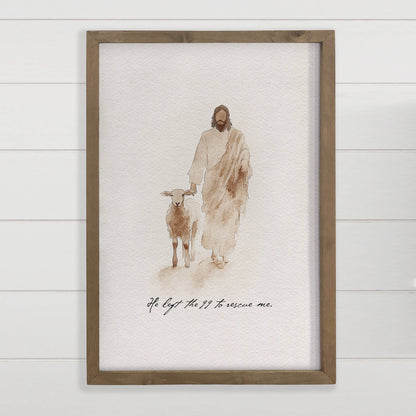 Jesus Sheep Rescue Me - Wood Framed Art