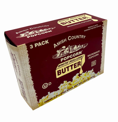 Amish Country 3pk Microwave Buttery White Hulless Popcorn