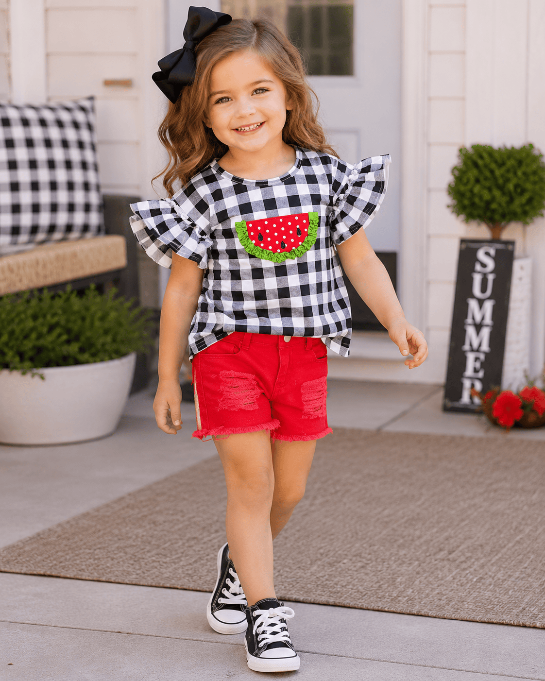Watermelon Checkered Red Shorts set