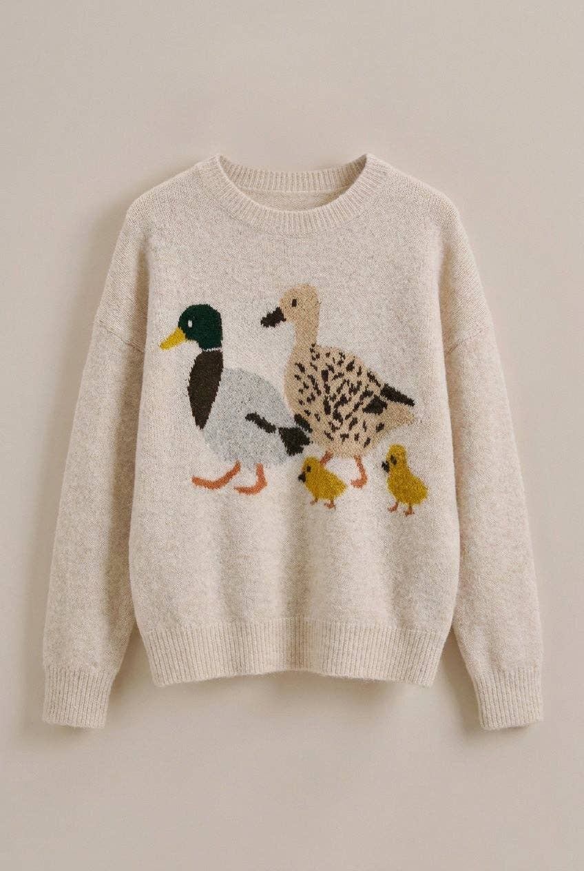 Intarsia Duck Family Knit Sweater