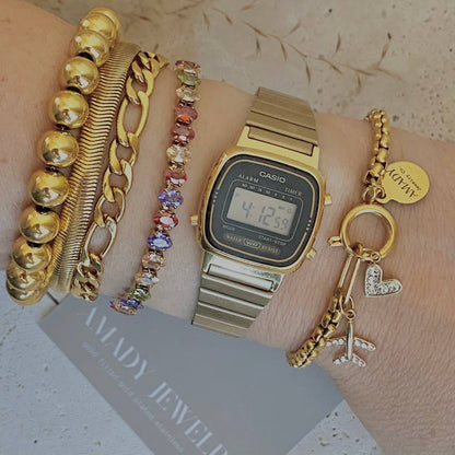 Figaro curb chain layering bracelet 18k gold plated 