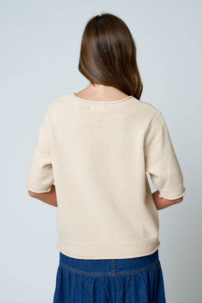 HALF SLEEVE SWEATER KNIT TOP