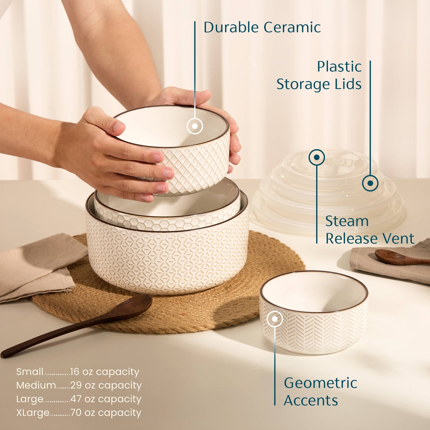 Kook Ceramic Nesting Bowls with Lids