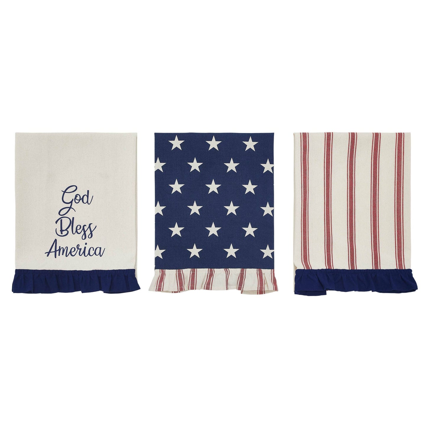 Stars Ruffled Tea Towel Set of 3 16x28
