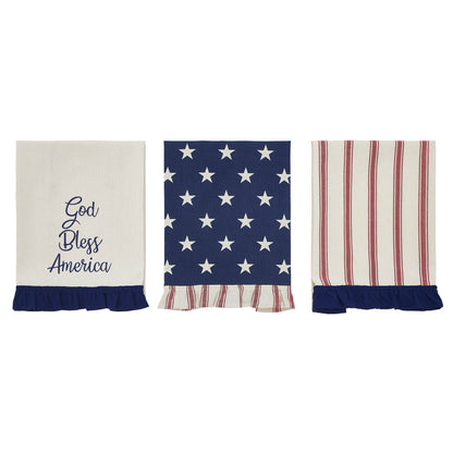 Stars Ruffled Tea Towel Set of 3 16x28