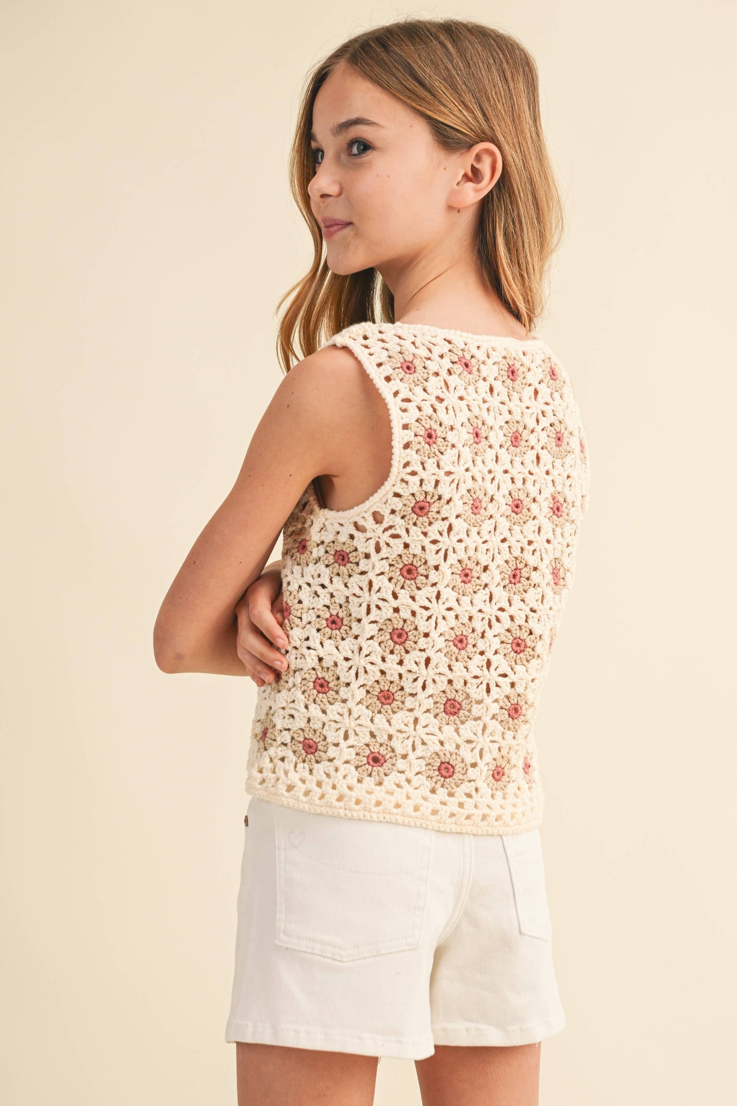 Girls Floral Crochet Top