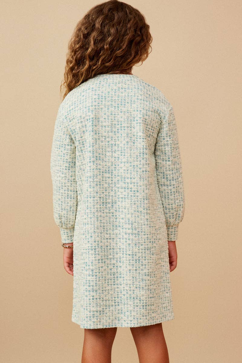 Girls Lurex Tweed Long Sleeve Shift Dress