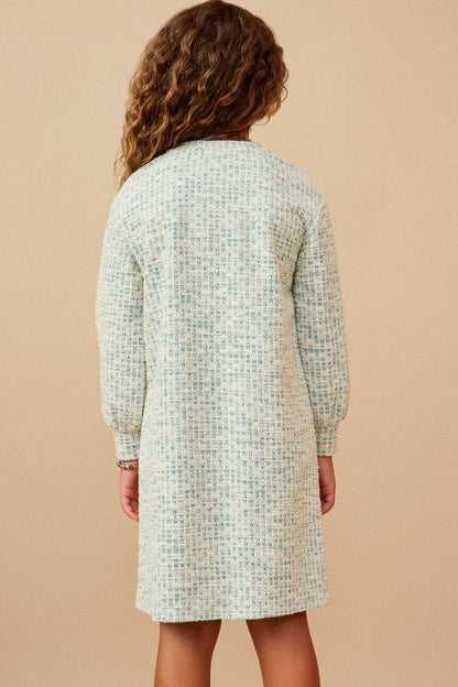 Girls Lurex Tweed Long Sleeve Shift Dress