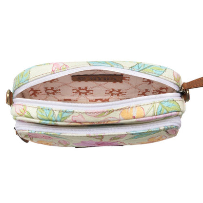 Meadow Song Cotton & Leather Crossbody Bag in Lemon Blossom