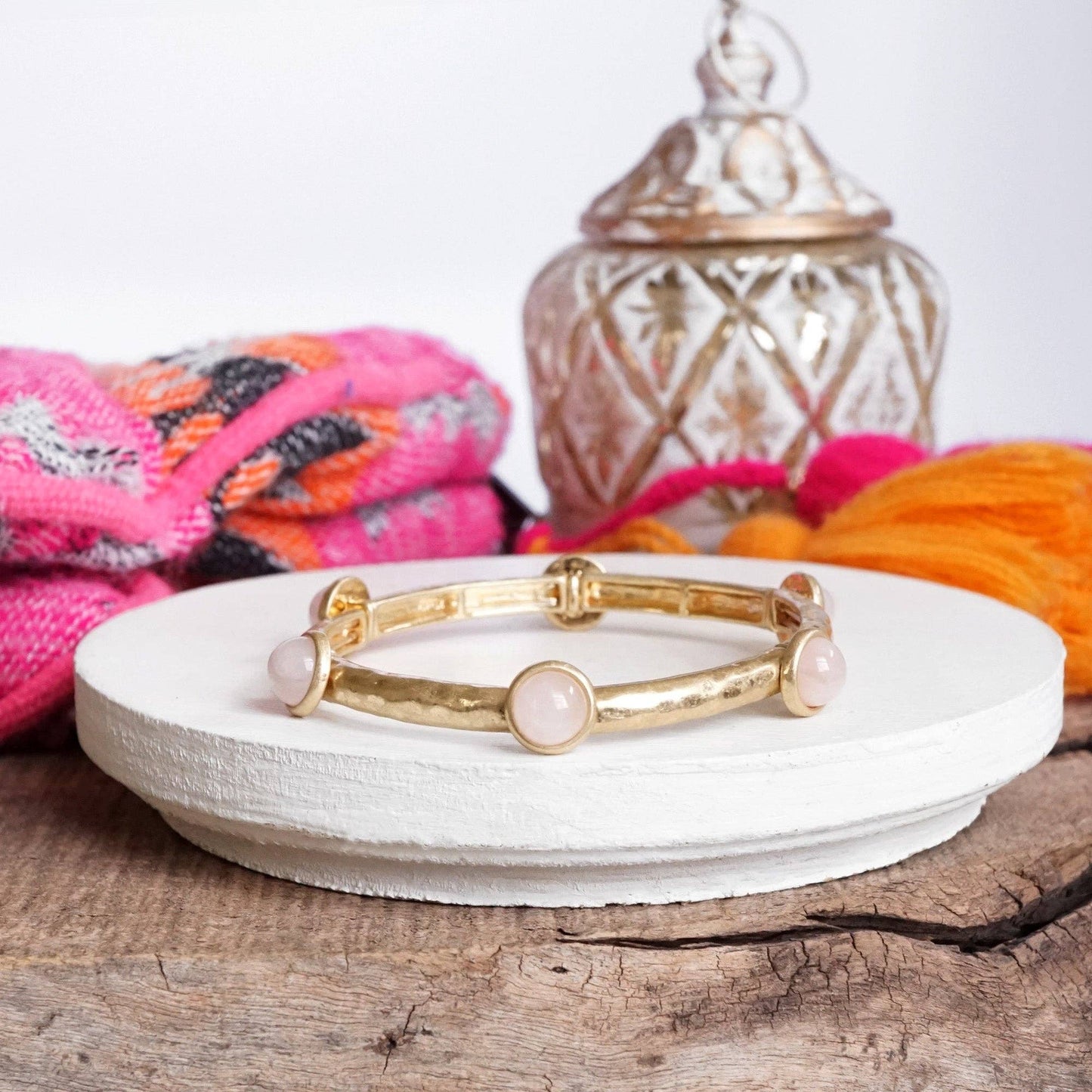 Jeweled Golden Bangle with stone dots