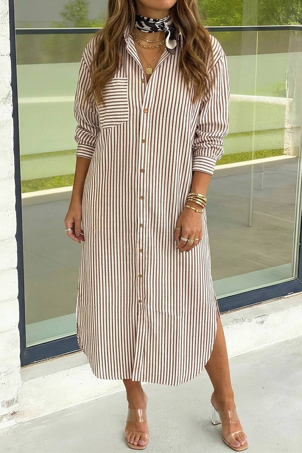 Striped Midi Shirt Dress