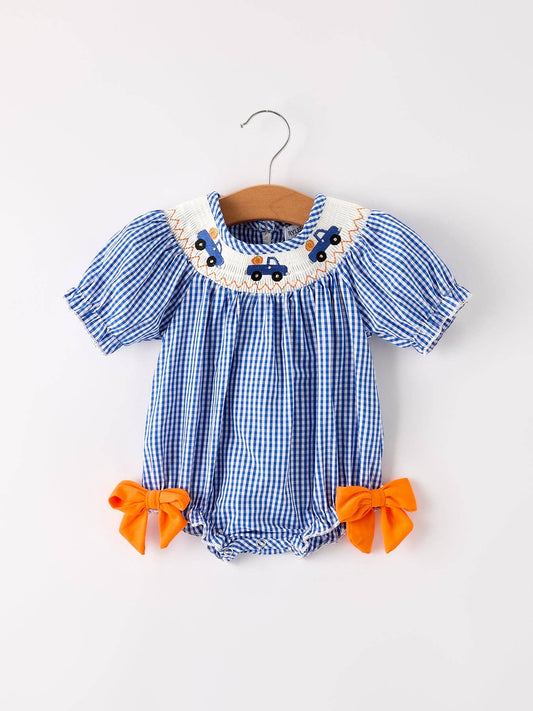 Fall Thanksgiving Truck Smock Embroidery Baby Girl Romper