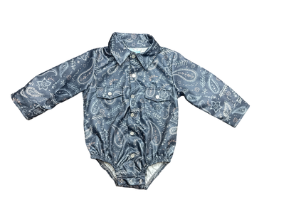 Grey Paisley Pearl Snap Onesie