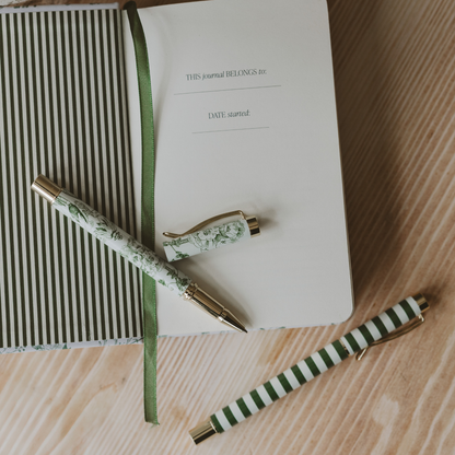 Green Floral Metal Pen Set - Home Decor & Gifts