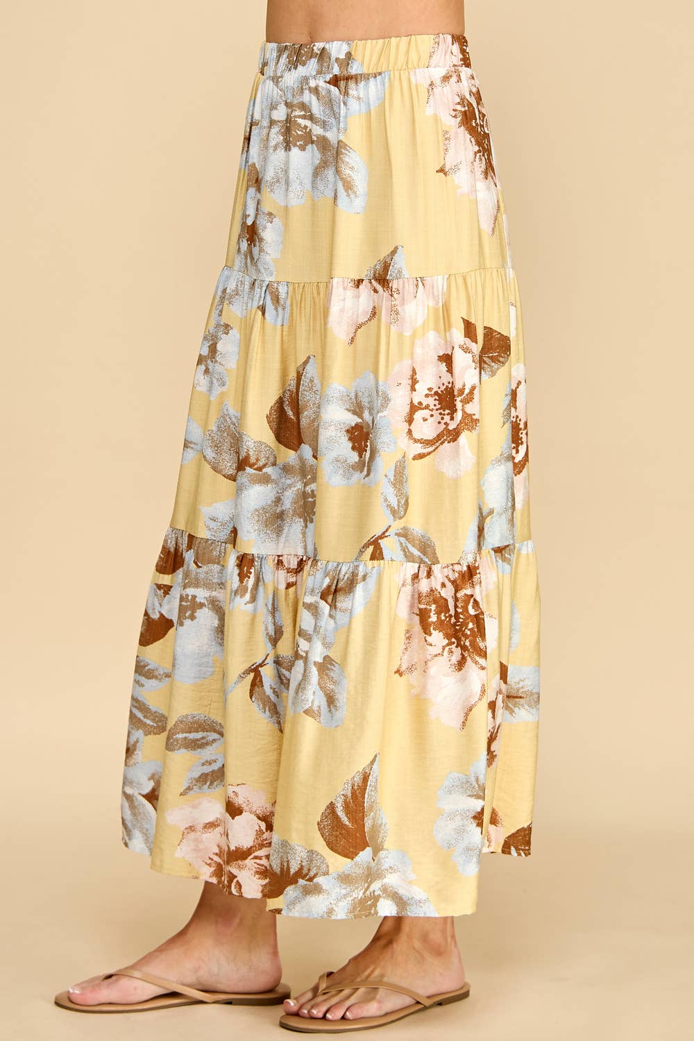 Yellow Floral Tiered Maxi Skirt