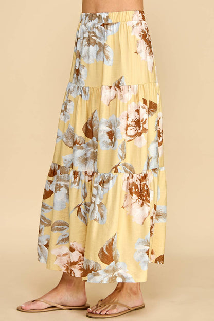 Yellow Floral Tiered Maxi Skirt