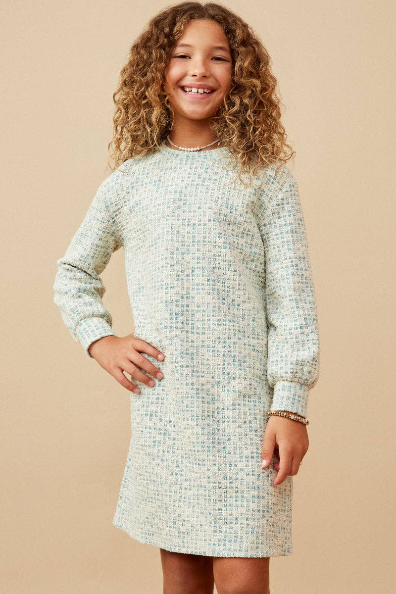 Girls Lurex Tweed Long Sleeve Shift Dress