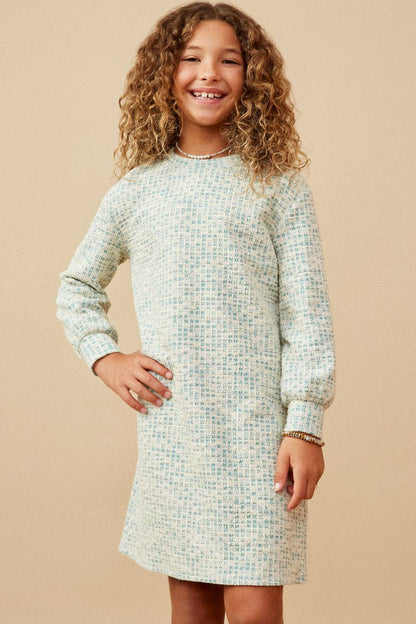 Girls Lurex Tweed Long Sleeve Shift Dress