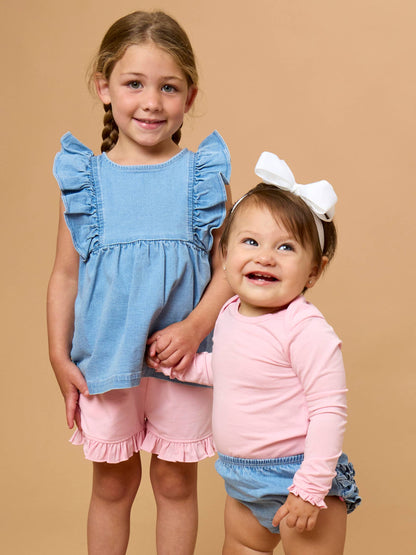 Baby Girls Light Wash Stretch Denim RuffleButt Bloomer