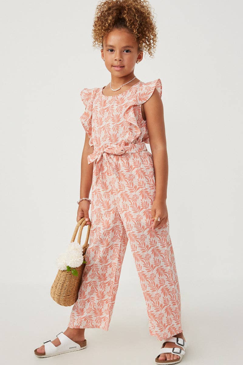 Botanical Print Ruffled Wideleg Jumpsuit