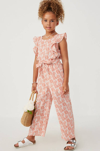 Botanical Print Ruffled Wideleg Jumpsuit