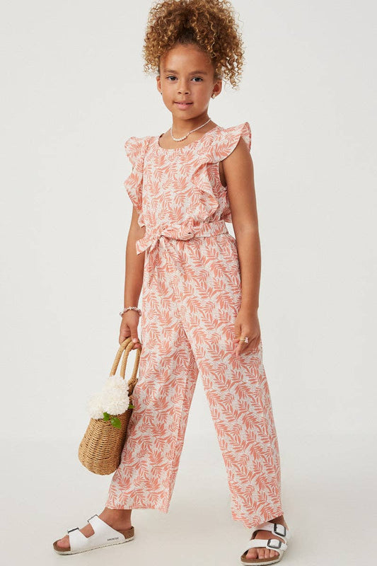 Botanical Print Ruffled Wideleg Jumpsuit
