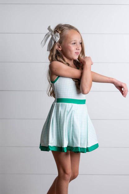 Kids Green Checkered Sports Dress