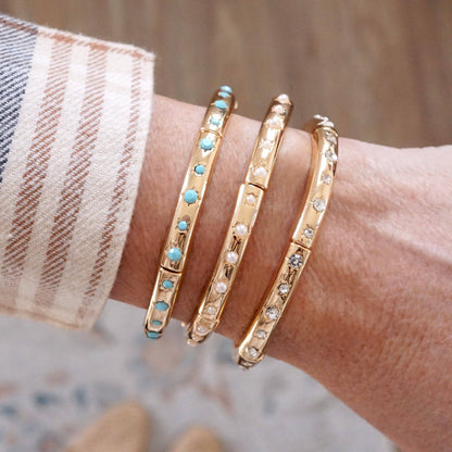 Gold-Tone Eternity Stretch Bangle – Pearls, Turquoise, or Crystals