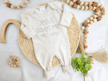 Jesus Loves Me Boy Stitch Romper