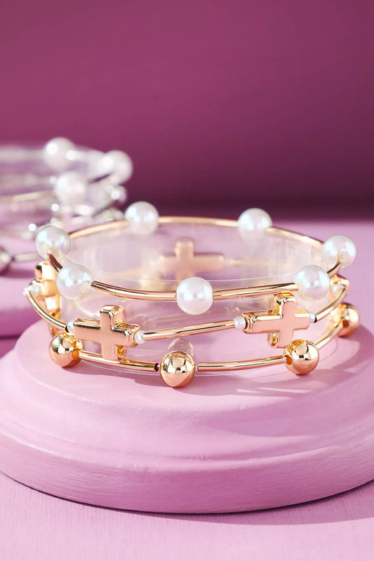 Multi-Textured Cross Stack Bracelet