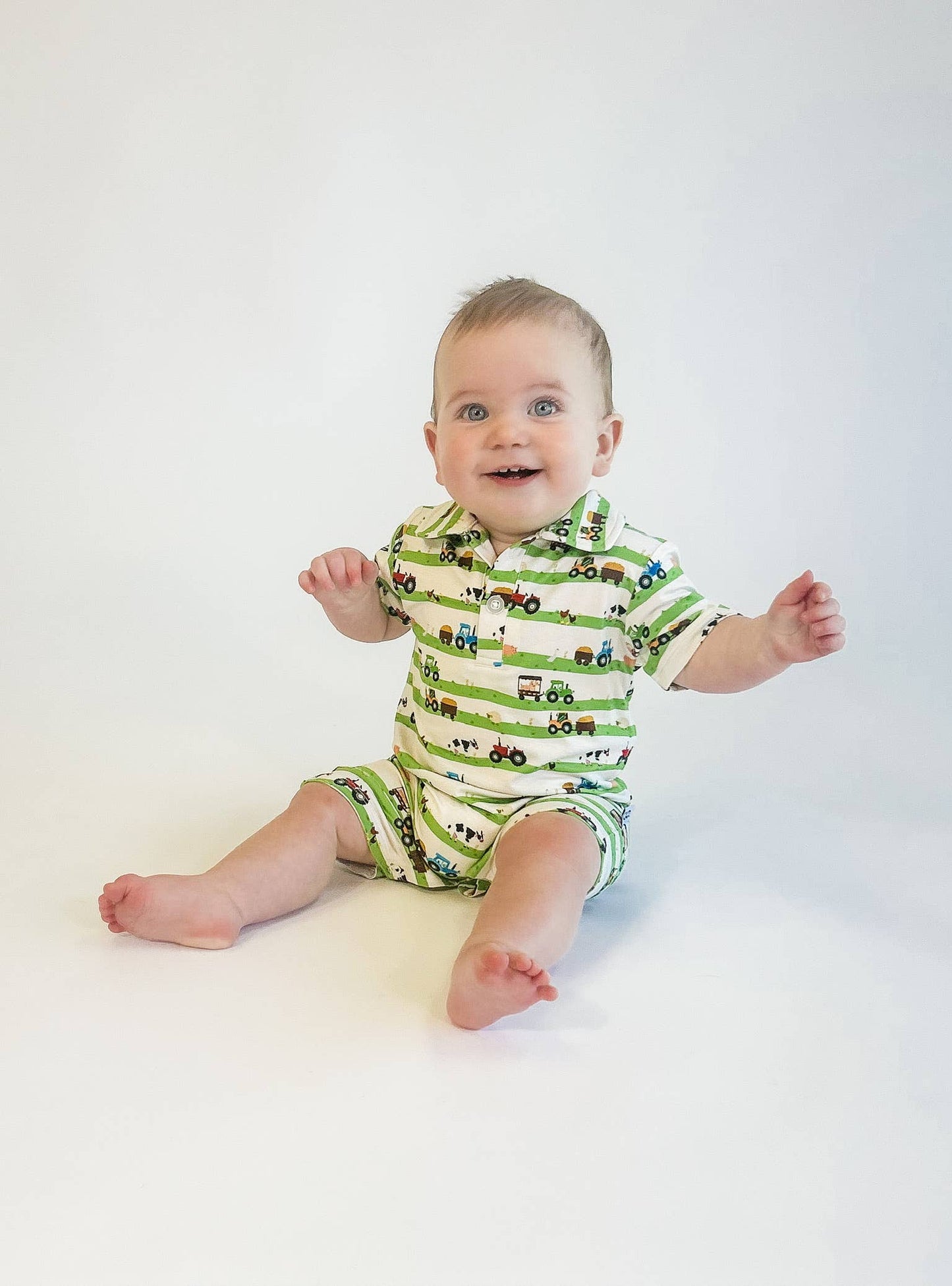 Farm Stripes - SS Polo Romper