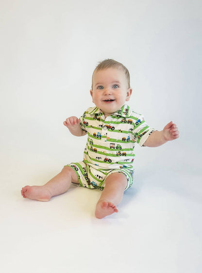Farm Stripes - SS Polo Romper