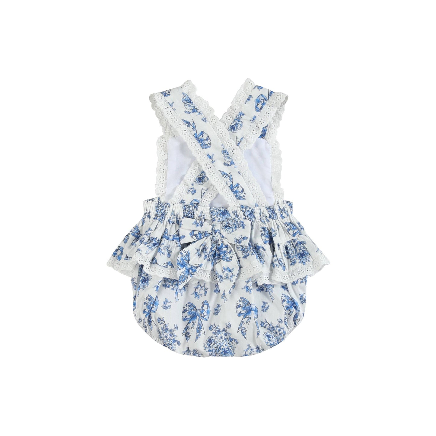 Blue Floral Apron Ruffle Romper