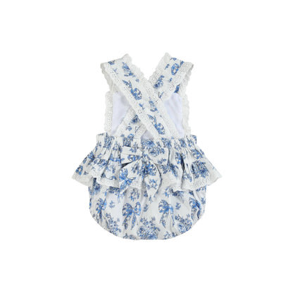 Blue Floral Apron Ruffle Romper