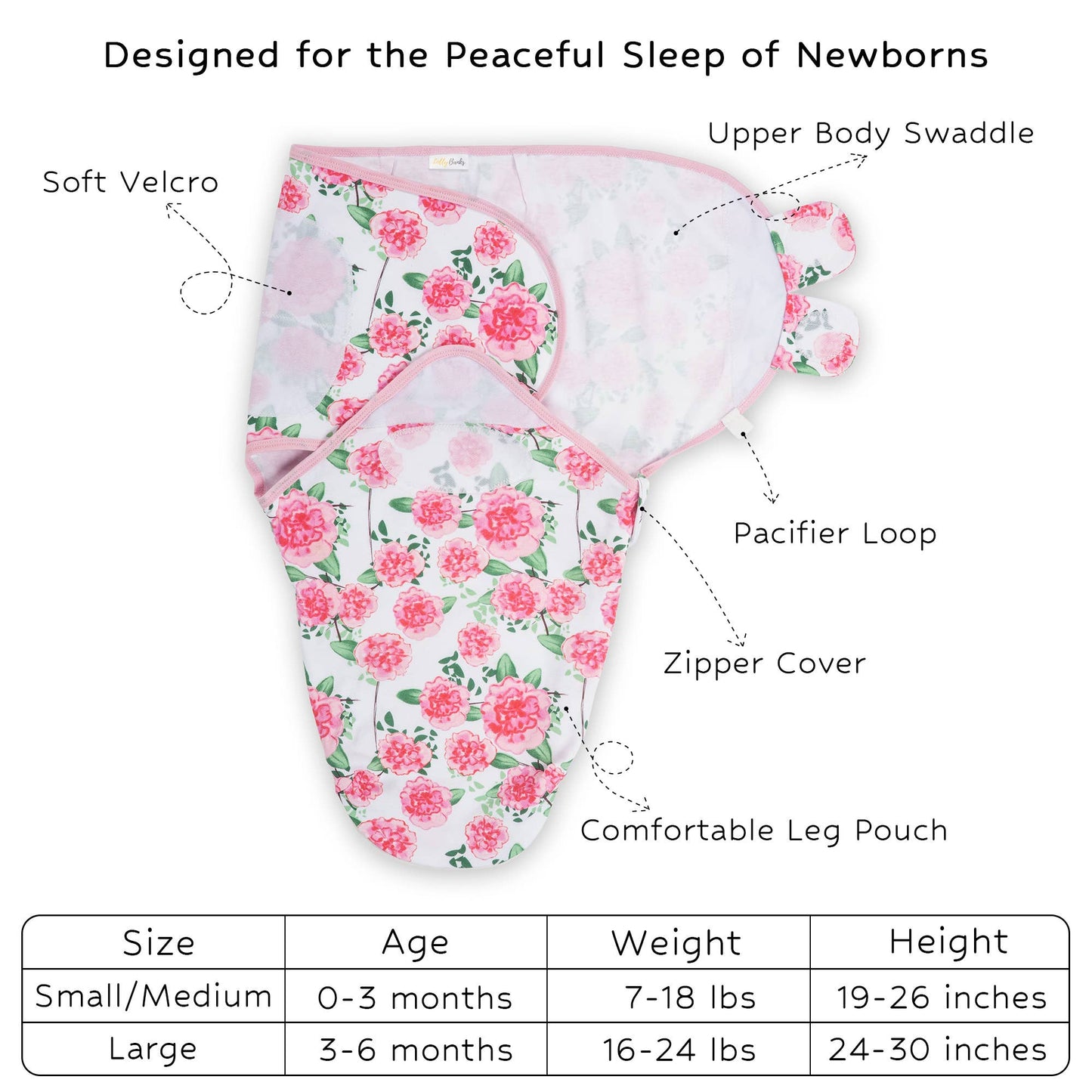 Velcro Newborn Rose Swaddle Sack