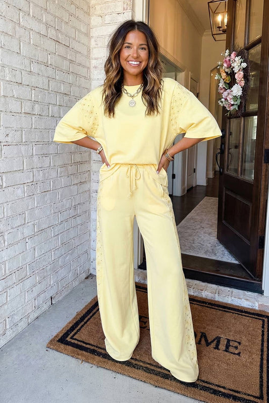 Yellow Eyelet Lounge Set