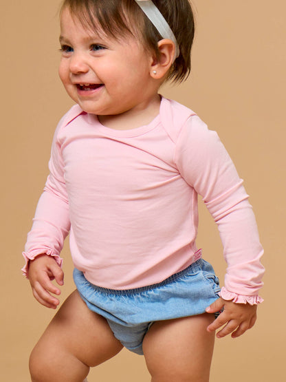 Baby Girls Light Wash Stretch Denim RuffleButt Bloomer