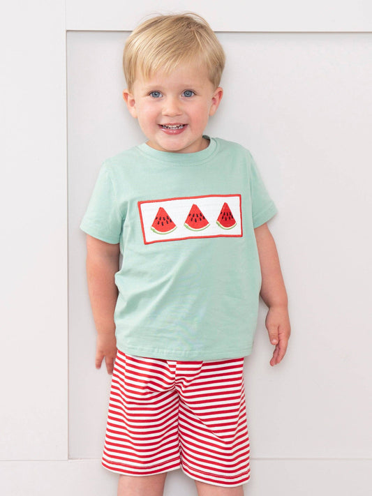 Watermelon Stripes Smocked Cotton Outfit