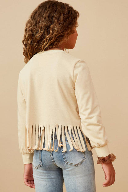 Girls Fringed Graphic Terry Top