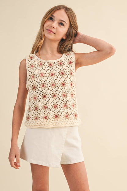 Girls Floral Crochet Top