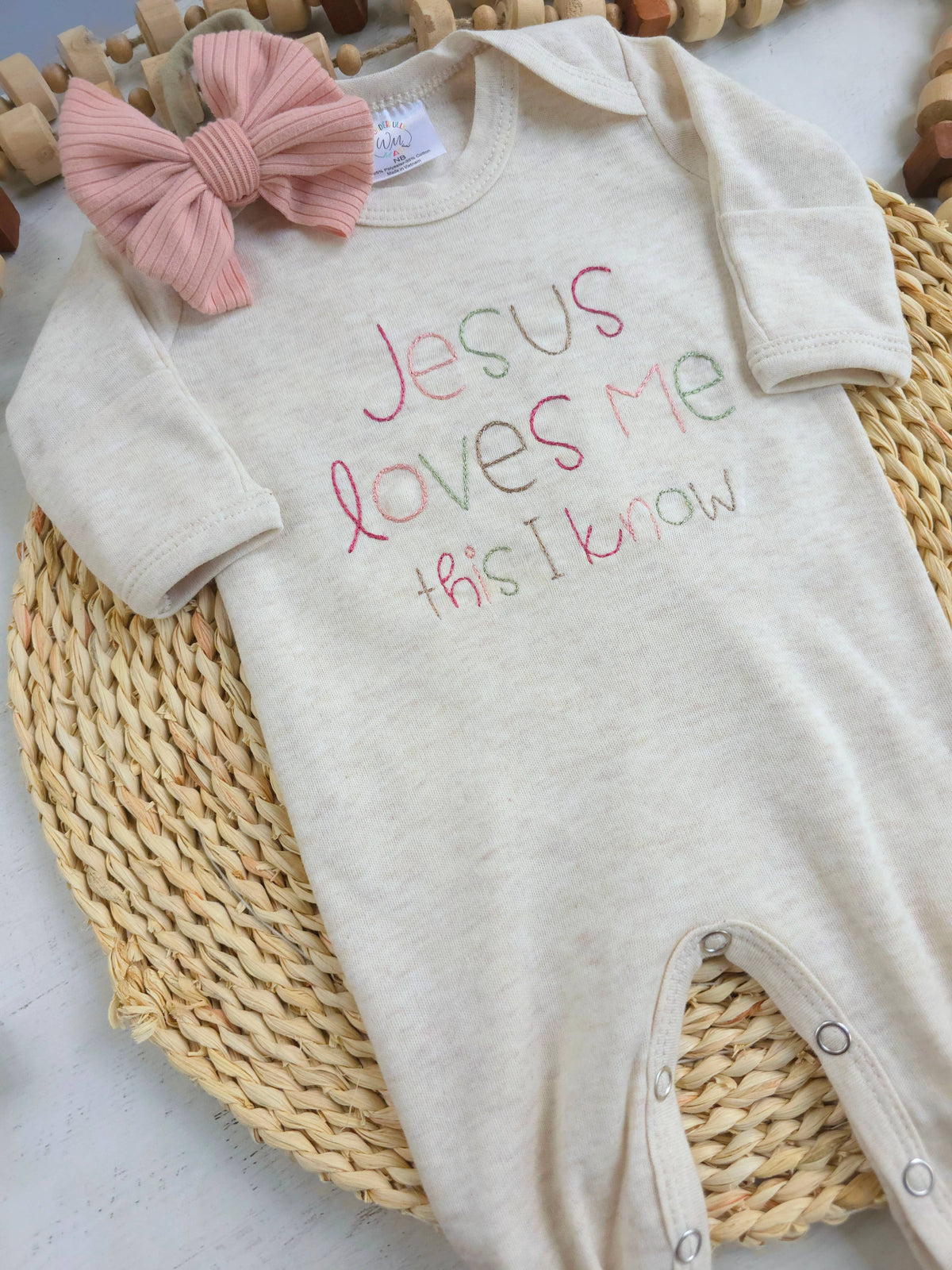 Jesus Loves Me Girl Stitch Romper