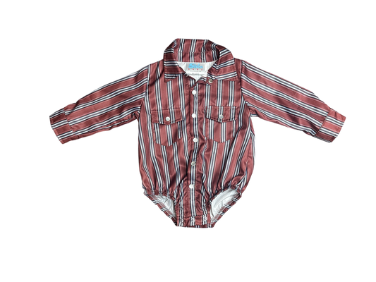 Vintage Maroon Pin Stripe Pearl Snap Onesie