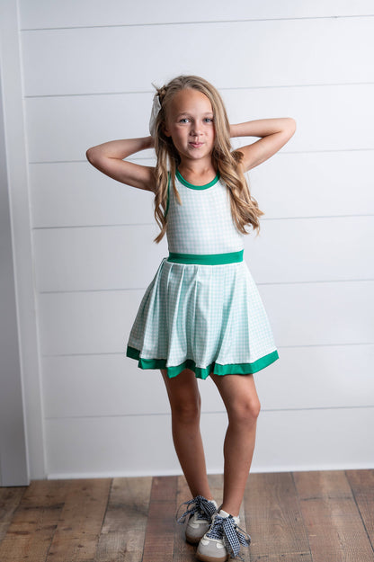 Kids Green Checkered Sports Dress