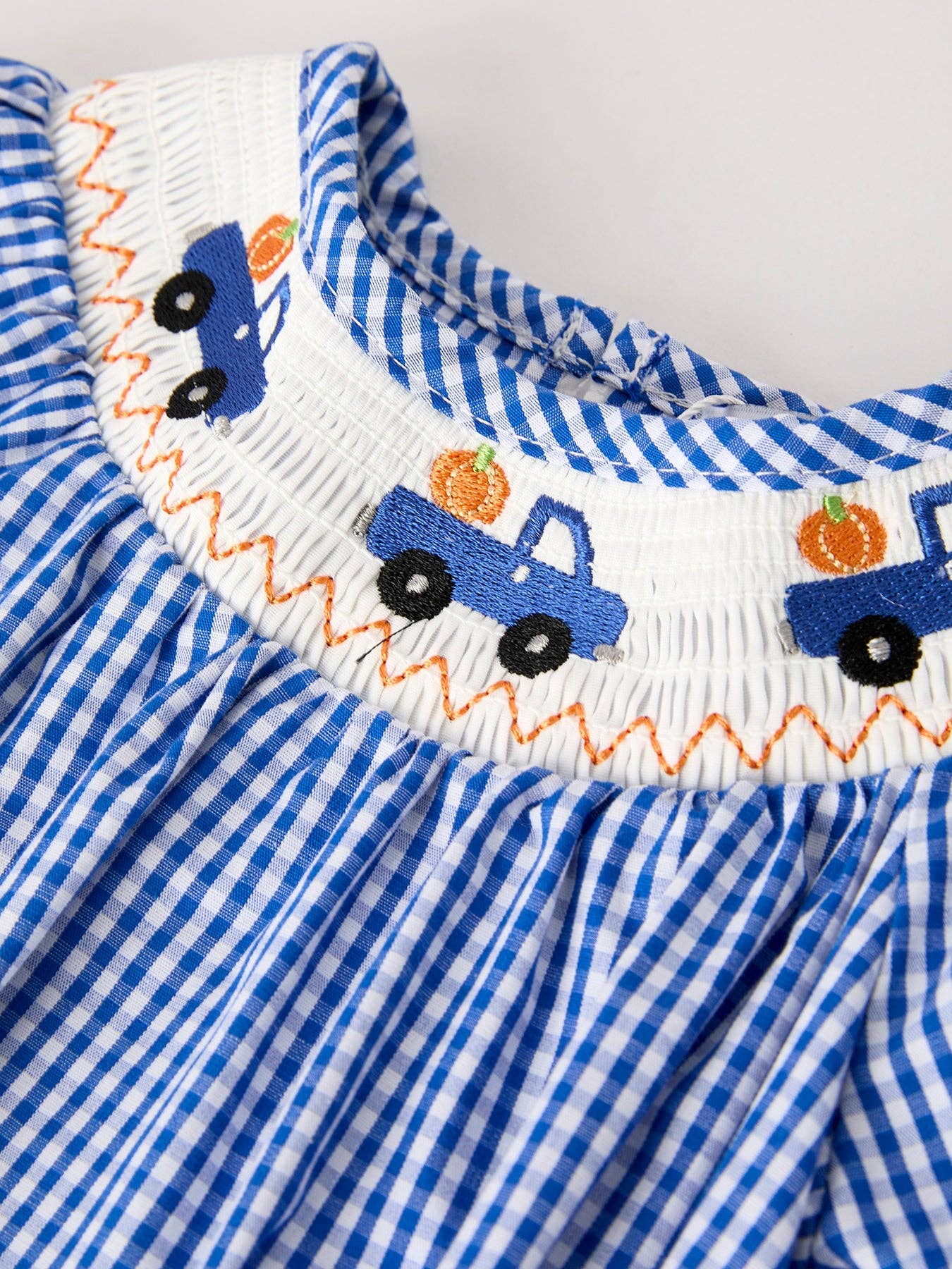 Fall Thanksgiving Truck Smock Embroidery Baby Girl Romper