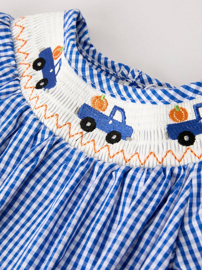 Fall Thanksgiving Truck Smock Embroidery Baby Girl Romper