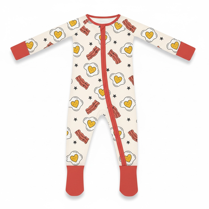 Eggs & Bacon Bamboo Zip Romper